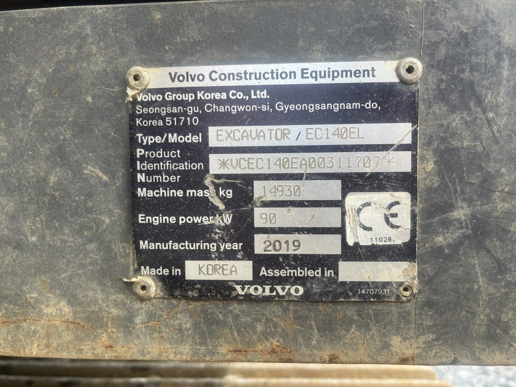 2019 Volvo EC140EL Excavator